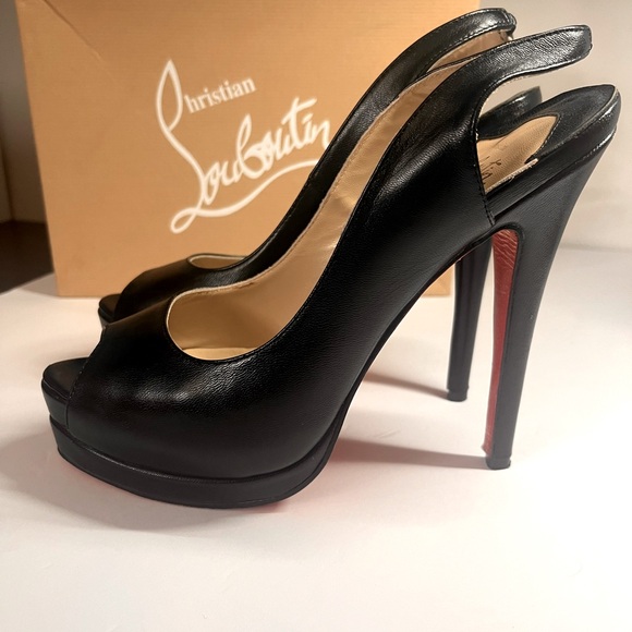 Christian Louboutin Black Leather Peep Toe Slingback Heels Size 39 - Picture 1 of 8
